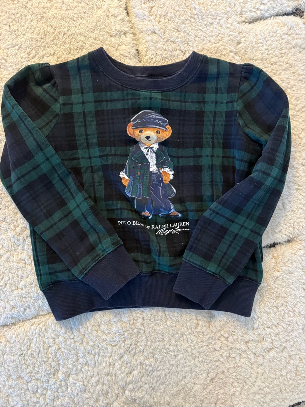Polo by Ralph Lauren Green & Navy Plaid Bear Crewneck Sweatshirt